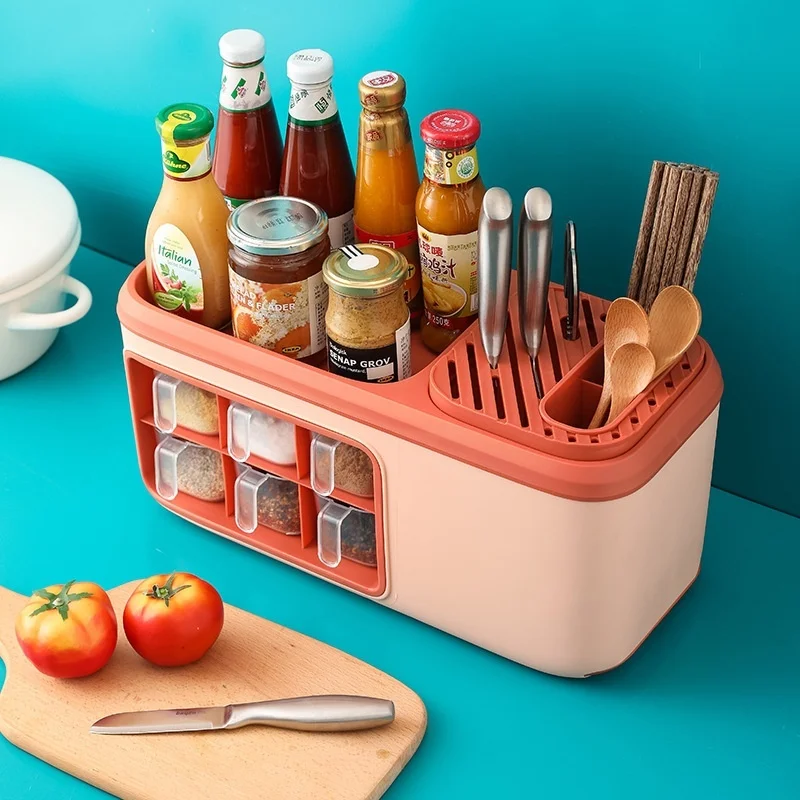 

Multifunctional Seasoning Rack Kitchen Storage Rack Bottle Household Storage Combination Knife Rack Shelf Seasoning Rack 2023