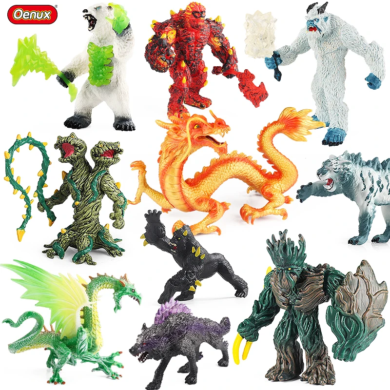 Oenux-Criaturas Míticas Dinossauro Action Figures, Dragão Chinês, Tigre, Golem, Modelo de Gado, Decoração Artística, Brinquedo do Presente do Kid, Novo