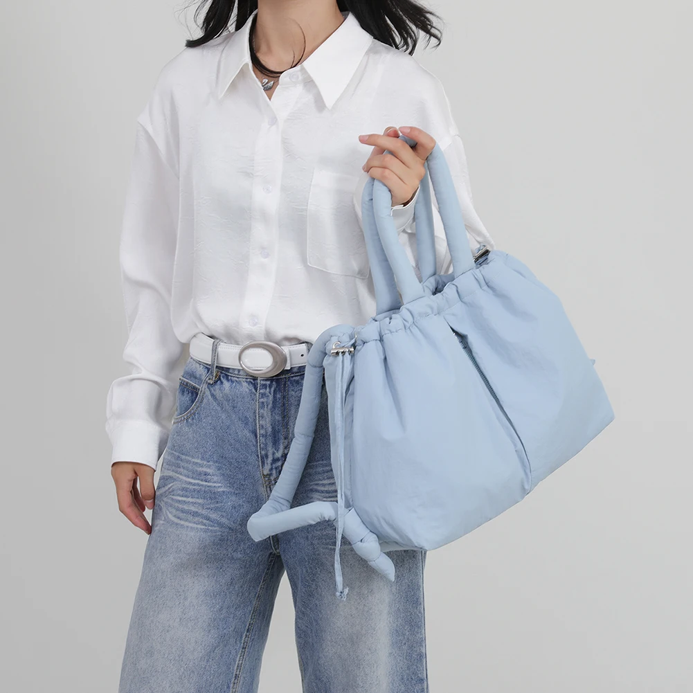 Puffer Tote Bag for Women Adjustable Strap Shoulder Bag Nylon Solid Crossbody Bag Large Backpack for Shopping Travel image 3