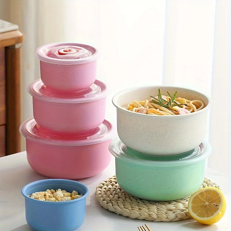 3pcs/set Wheat Straw Fresh-keeping Bowls, Vegetable And Fruit Fresh-keeping Box, Dry Food Storage Box, Microwave Heated