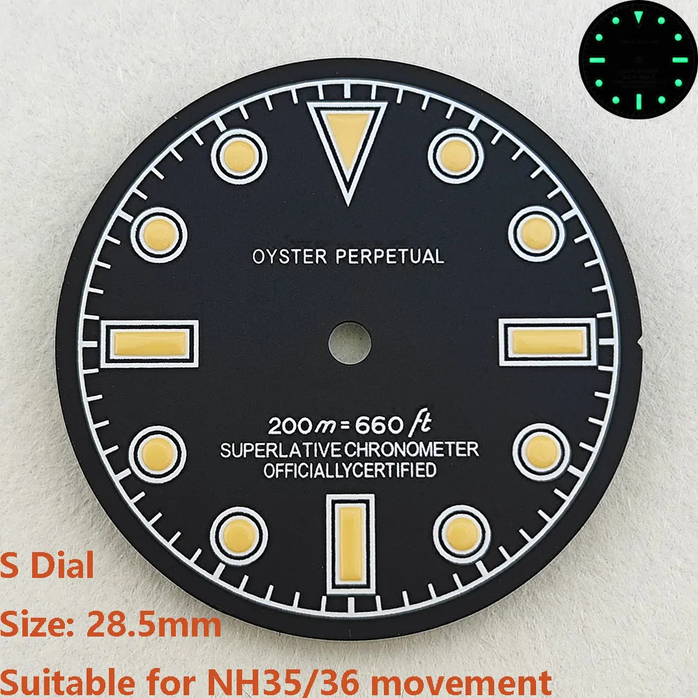 High Quality 28.5mm NH35dial watch dial S dial green luminous suitable for NH35 NH36 movement watch accessories repair tool