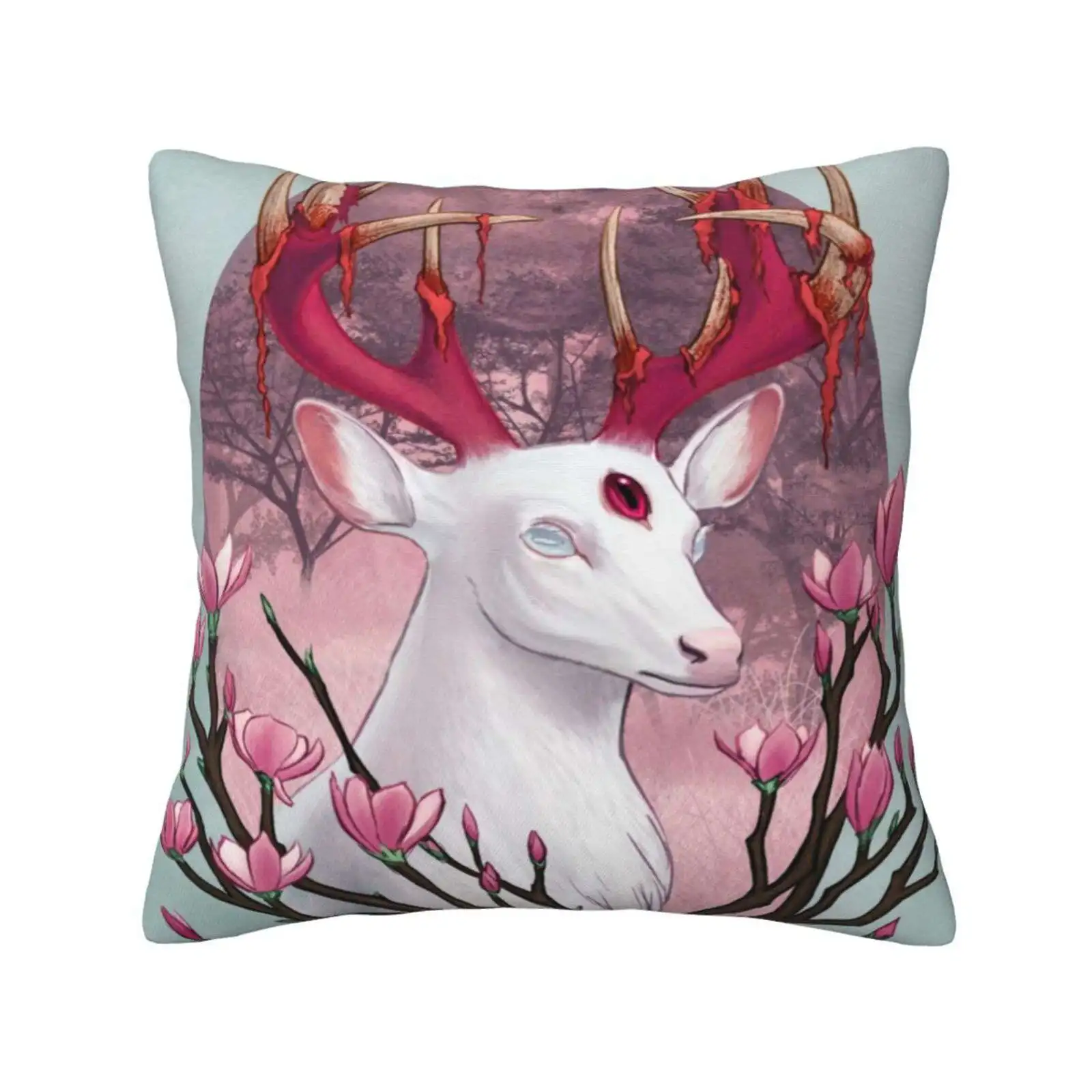 White Stag With Magnolias Home Sofa Car Cushion Cover Pillowcase White Stag Deer Magnolias Soft Grunge Fantasy