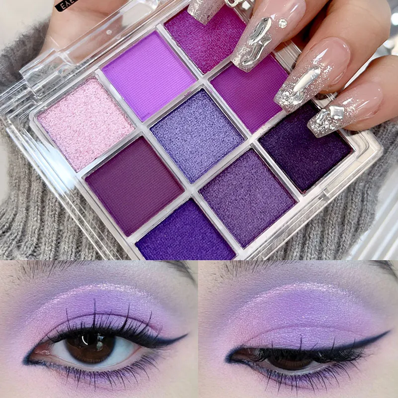 Palette de fards à barrage scintillants imperméables, pigments de maquillage pour les yeux, 9 couleurs, violet fumé, perles scintillantes, 256 acryliques