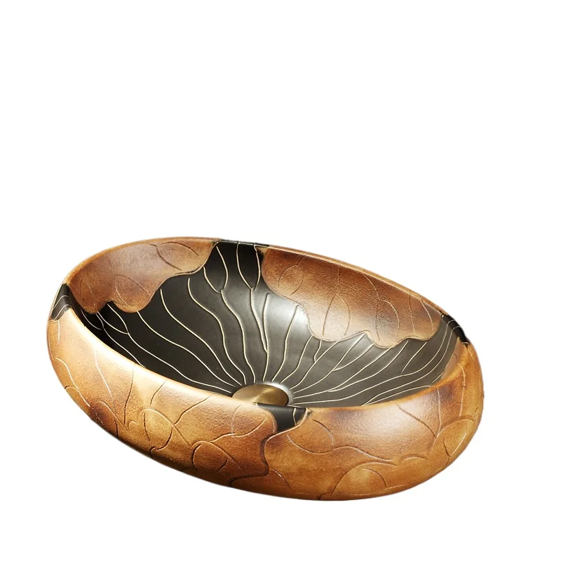 

Household retro countertop basin Balcony wash basin Oval small ceramic wash basin