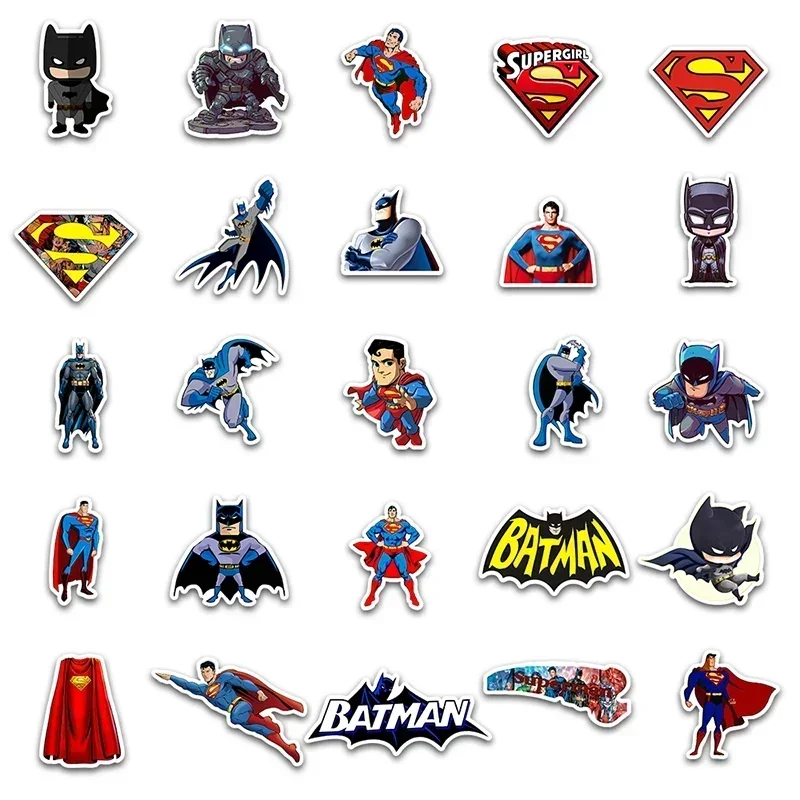 45Pcs Bat-man Ledger Stickers Anime Figures Surper-man Decals for Laptop Suitcase Skateboard Guitar Phone Cartoon Sticker