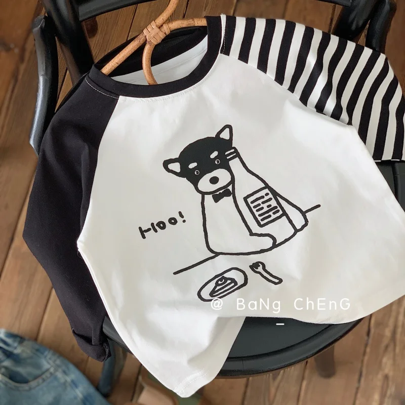 

Детская одежда ChildrenTT-shirt2024Spring, пуловер, Удлиненная рубашка с коротким рукавом реглан для мальчиков, модная детская одежда