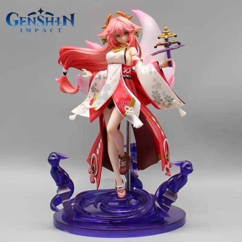 25cm Anime Genshin Impact Yae Miko Game Figure GK Sexy Fox Beauty Girl Statue Pvc Action Figurine Collection Model Toys Gift