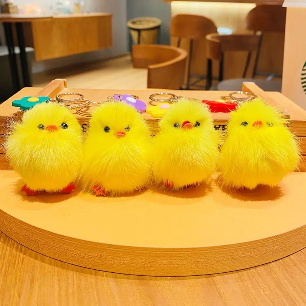 

Durable Fluffy Chicken Keychain Kawaii Cute Cartoon Keyring Hanging Accessory Anti-loss Bag Ornaments Birthday