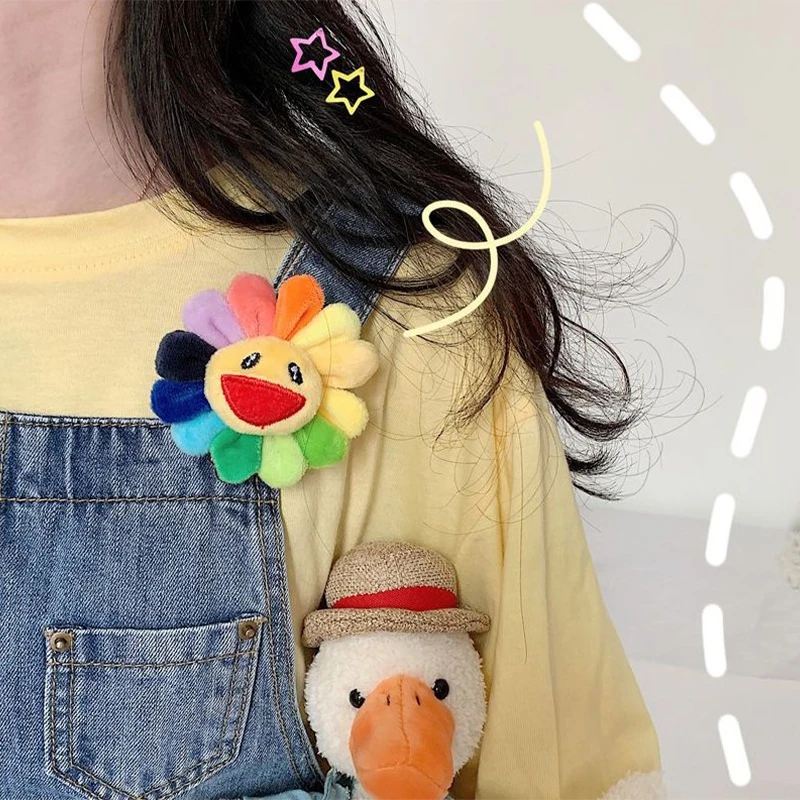 Plush Keychains Sun Flower Car Key Chain Brooch Pin Sunflower Keychain Bag Pendant Mobile Phone Strap Keyring