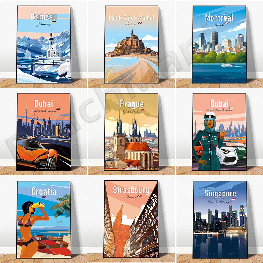 Dubai, London, France Mont Saint Michel, Prague, Singapore, Montreal, Croatia, Germany, Saint Tropez Travel Cote d'Azur Poster