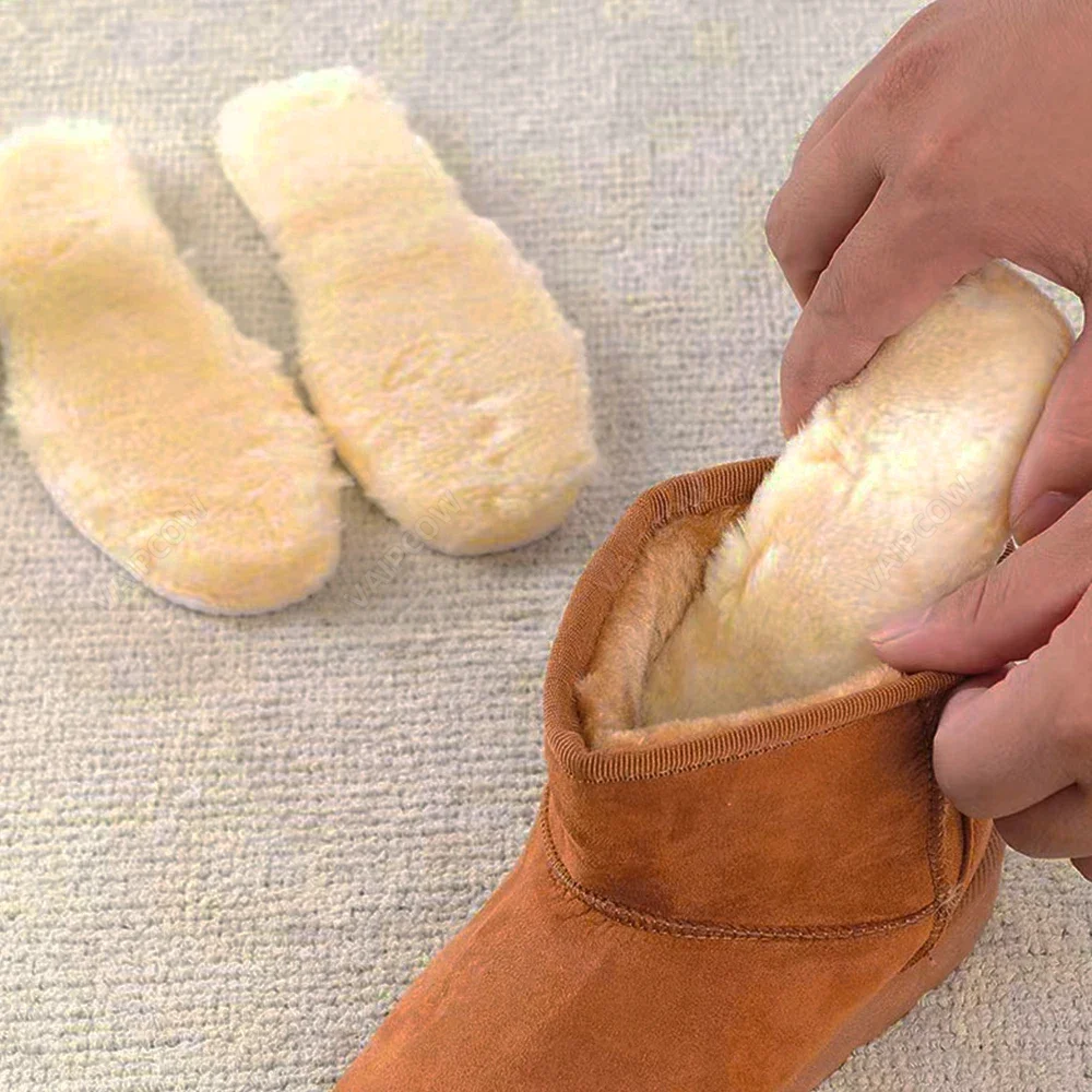 Palmilhas de pelúcia térmica para homens e mulheres, palmilhas de lã quente, botas de neve naturais, palmilha de aquecimento, inverno