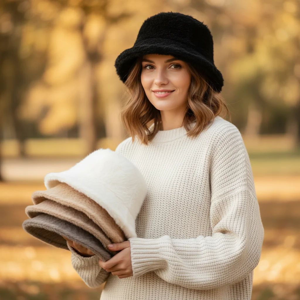 مزاجه محبوك غطاء دلو دافئ بلون الشتاء صياد قبعة يندبروف مكافحة البرد قبعة بحافة الخريف زي حلية #1