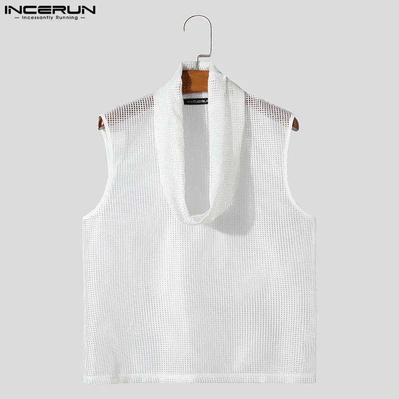 Sexy Well Fitting Tops INCERUN New Men\'s Hollowed Mesh Vests Summer Male Casual Hot Sale Thin Swing Collar Tank Tops S-5XL 2024