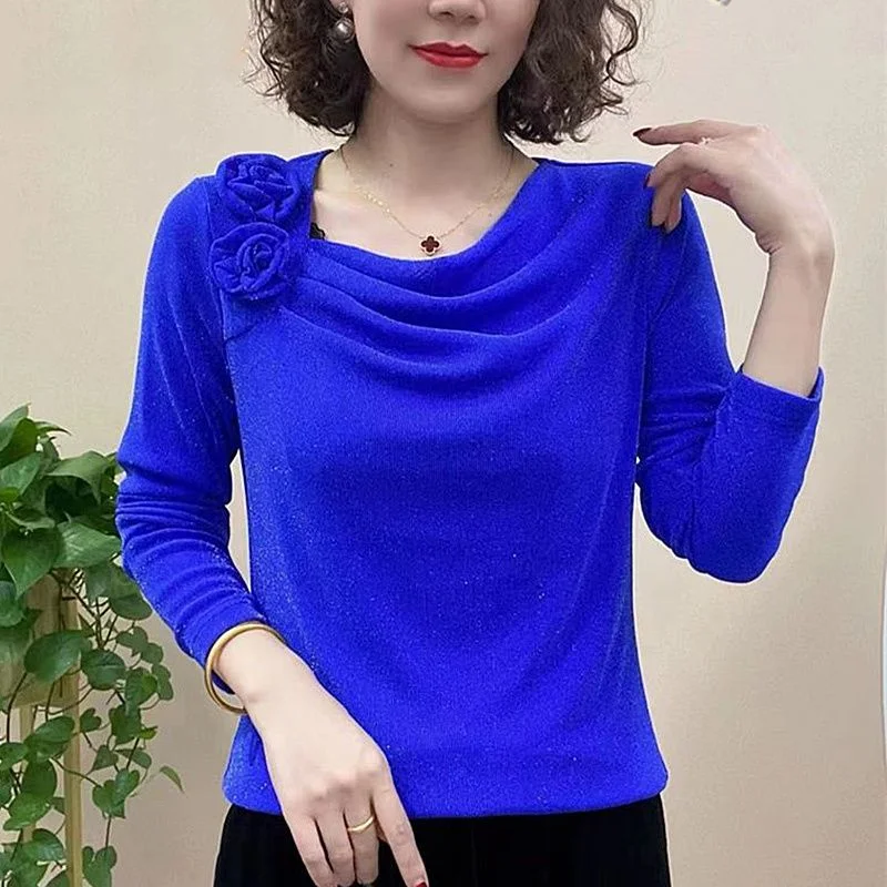 Elegant Net Yarn Thin Bottoming Shirt Spring Autumn New Long Sleeve Solid Slim Patchwork Tops Temperament Fashion Women Clothing