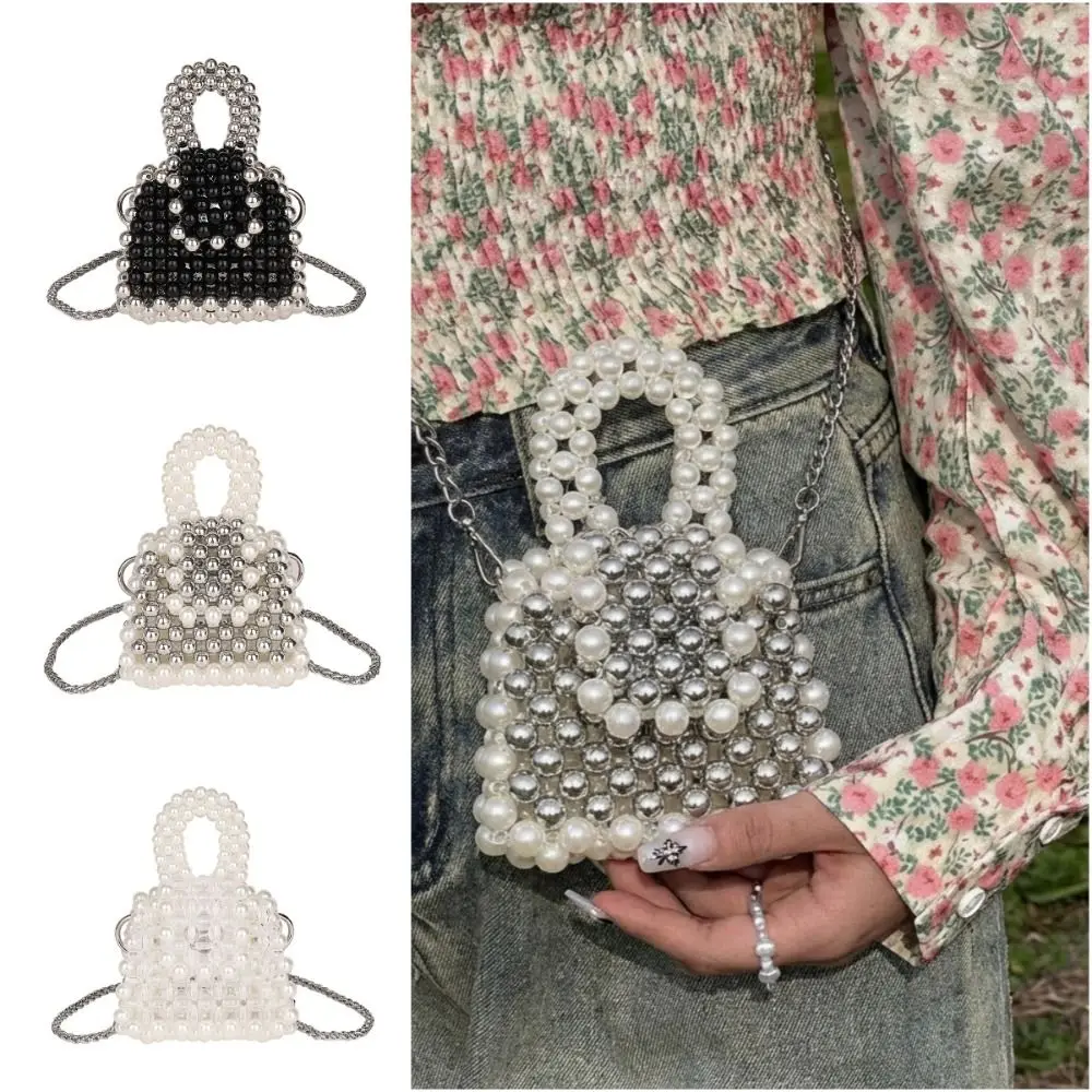 Tas Selempang Kompak Berhias Mutiara Desain Rantai Tali Bahu Bergaya Tas Bahu Bergesper Tas Tangan Serbaguna
