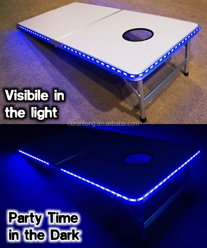 Custom Printed MDF Outdoor Furniture LED-Glowing Cornhole Boards Color-Changing Beer Pong Table Comfortable Outdoor Table