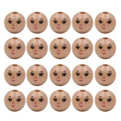 20xRound Wooden Head Beads for Bracelets Necklace Rings Craft Smiling Face Loose Beads DIY Jewelry Making Accessory