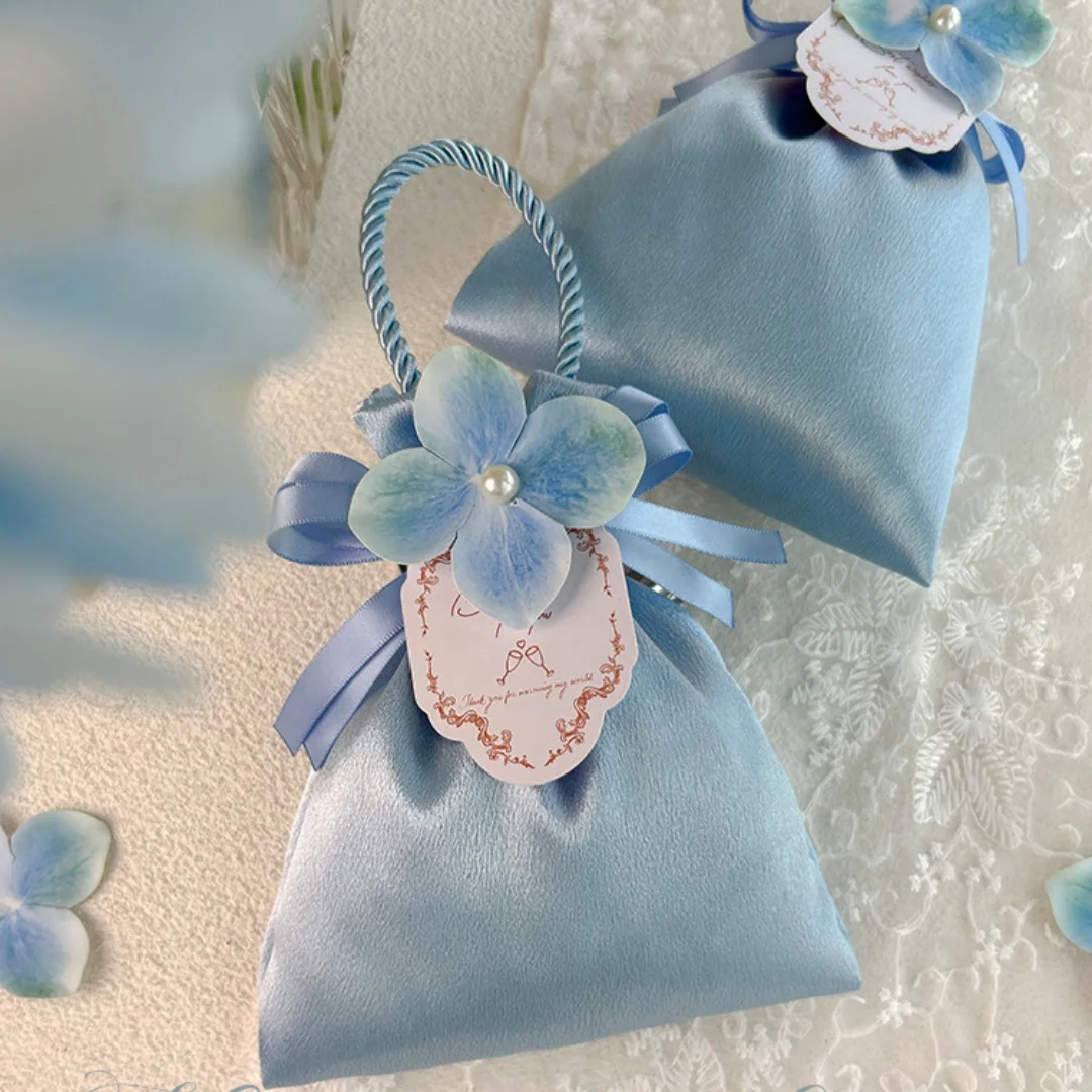 Candy Box Satin Storage Bags Flower Drawstring Bag Silky Wedding Candy Bag For Wedding Gift Packaging Event Decoration