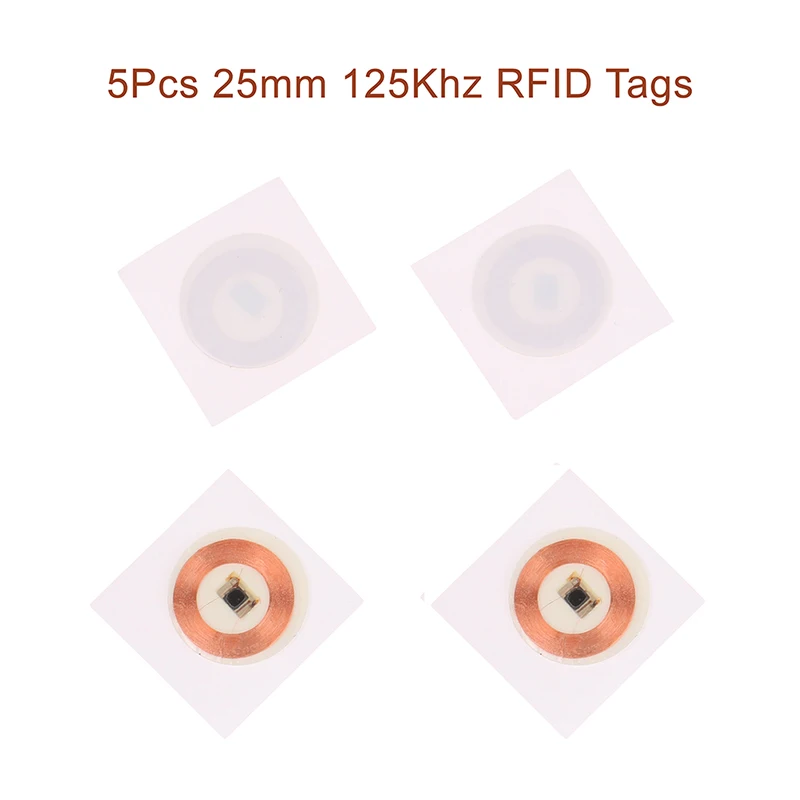 RFID 복사기 ID 카드용 재기록 가능 접착 라벨, 25mm 125Khz RFID 태그, TK4100 쓰기 가능 스티커, 근접 카드, 5 개