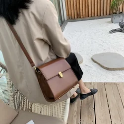 Vintage Solid Color Leather Crossbody Bags For Women Simple Quality Shoulder Messenger Bag Lady Handbags Female Elegant Purses