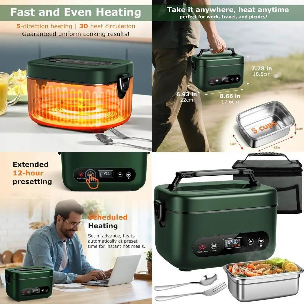 

Portable 20000mAh Food Warmer with 5-Sided Heating, Auto Temperature Control, Leakproof, BPA-Free - Ideal for Office, Truck, Out
