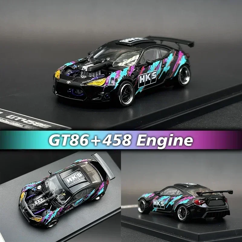 OEM 1:64 GT4586 GR86 com versão modificada de motor 458 Diecast Diorama Car Model Toys