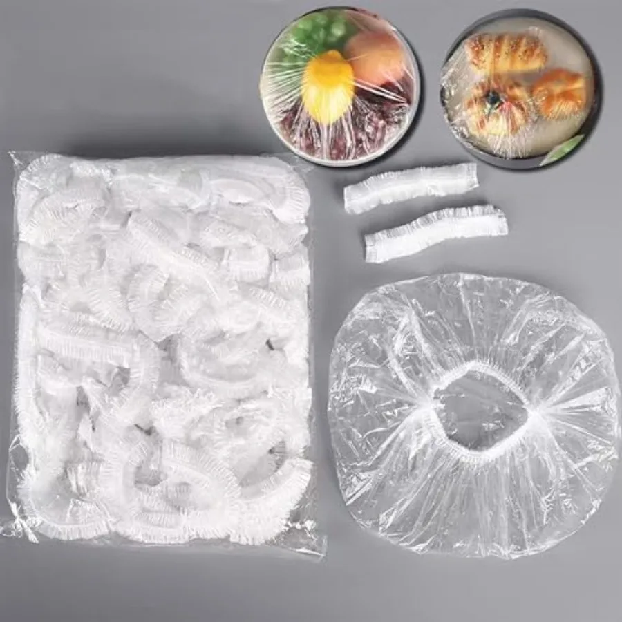 300PCS Disposable Bowl Covers Canning Lids, Plastic Bowl Covers Food Cover Stretch Edging, Flexible Storage Packaging for Stora