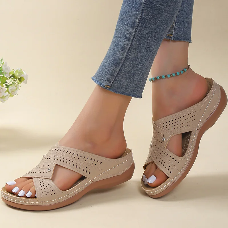 Sandals Women 2023 New Summer Shoes Women Elegant Low Heels Sandals Summer Slippers Zapatos Mujer Wedge Heeled Sandals Female