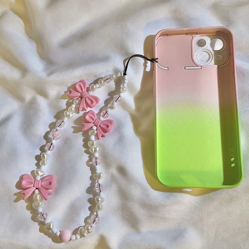 Fresh Bow Anti Drop Wrist Strap Phone Case Rope New Accessories for Women's Gifts Fashion Plush Beaded Love Phone Chain Lanyard