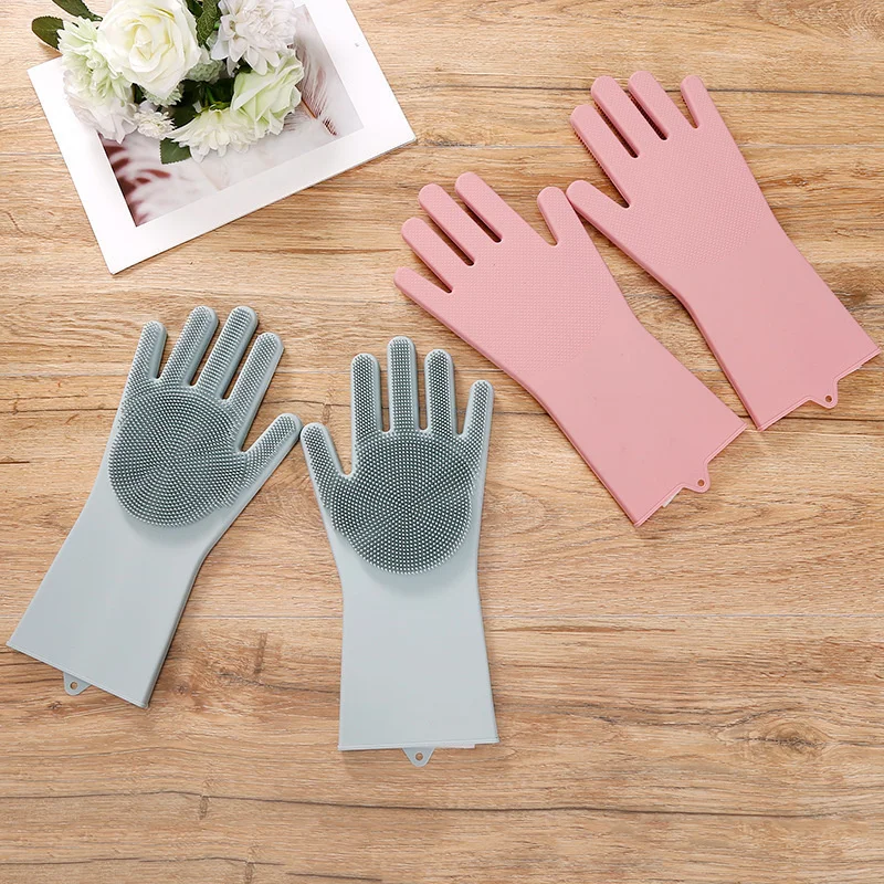 Reusable Silicone Household Gloves, Dishwashing Gloves With Scrubber, Household Kitchen Gloves, ​Pet Grooming