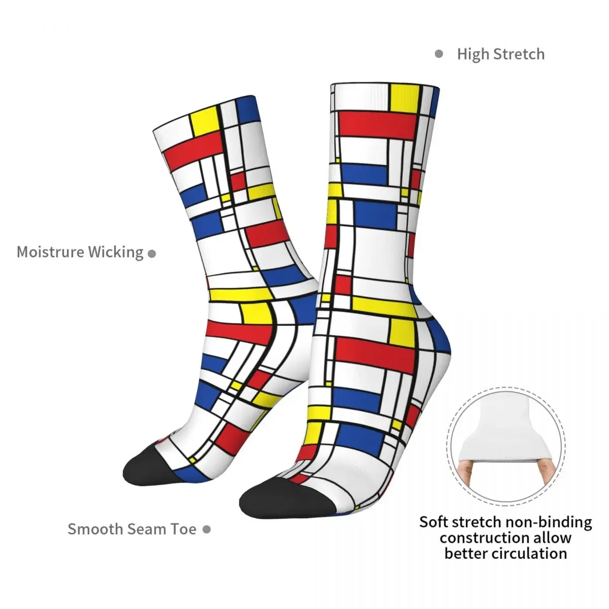 Mondrian Minimalist De Stijl Modern Art Fatfatin Socks High Quality Stockings All Season Long Socks for Man's Woman's Gifts