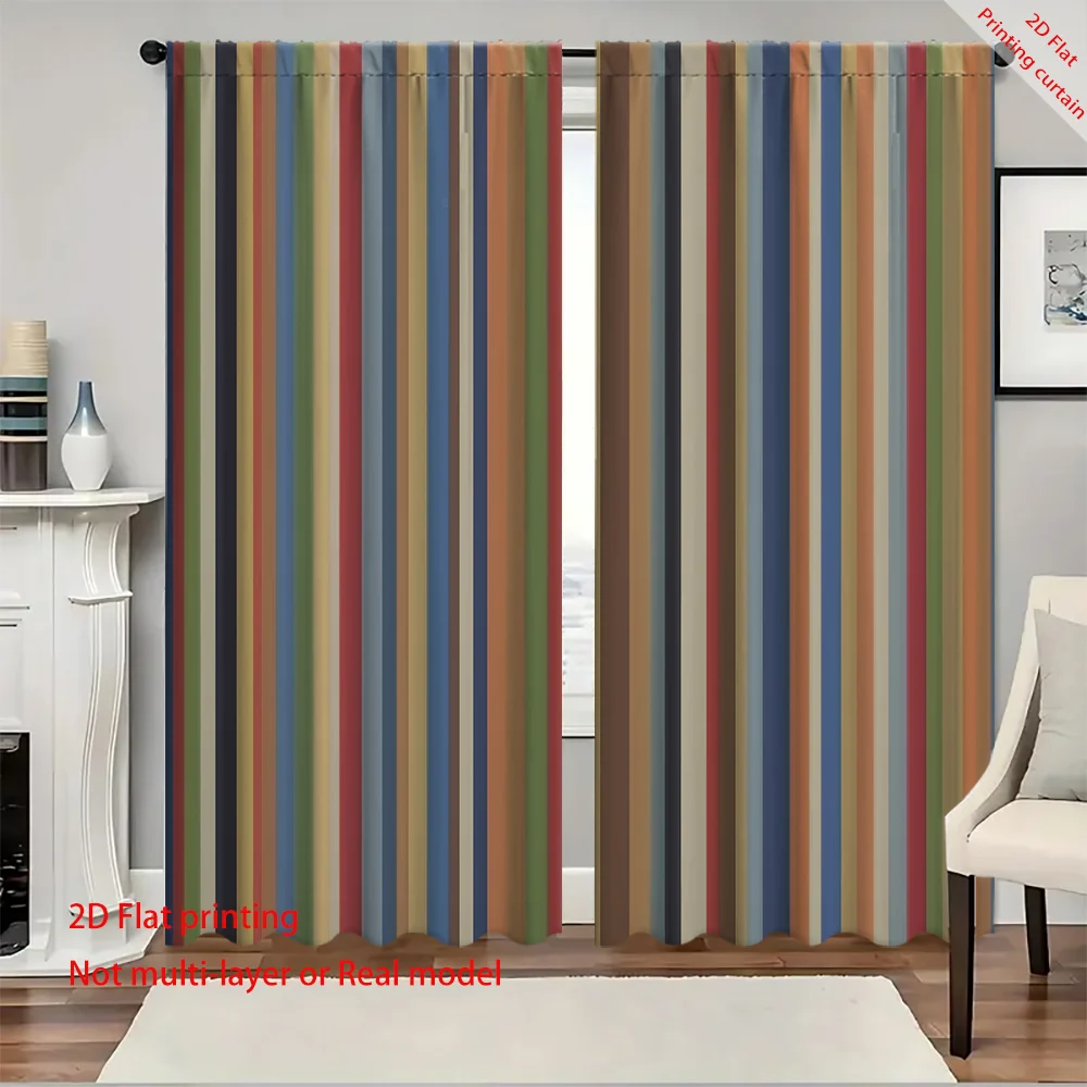 

Colorful striped printed curtains, retro geometric sunshades, decoration for dormitories, offices, bedrooms, and living rooms