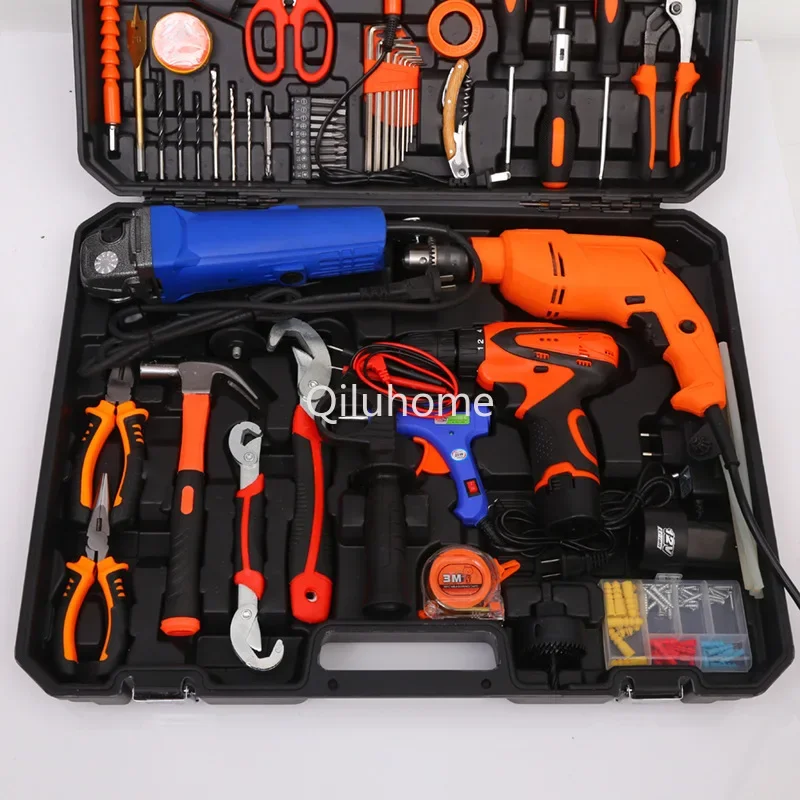 Household Manual Hardware Kits Electrician Car Maintenance Toolbox Wrench Lithium Electric Drill Angle Grinder Combination Sets