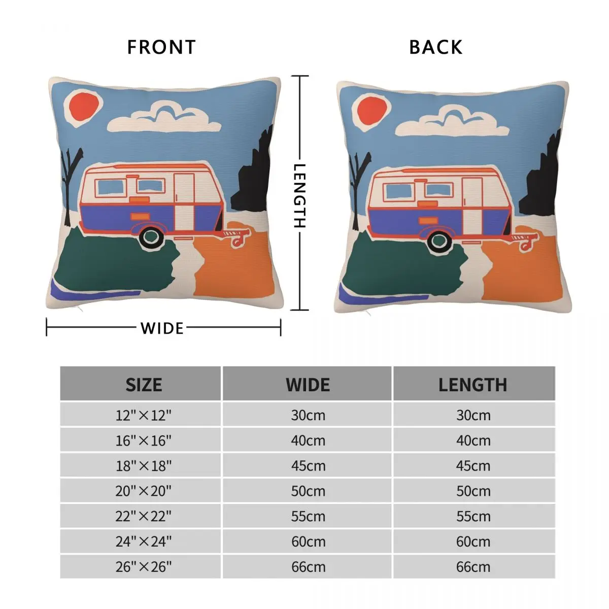 Retro Vintage Caravan Square Pillowcase Polyester Linen Velvet Printed Zip Decorative Car Cushion Cover