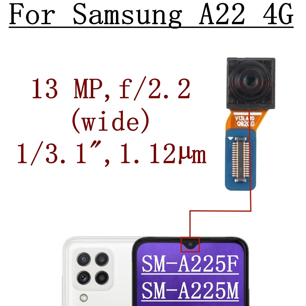 Front Rear Camera For Samsung Galaxy A22 4G A225F A225M Back Wide Macro Depth Main Camera Module Flex Cable Replacement