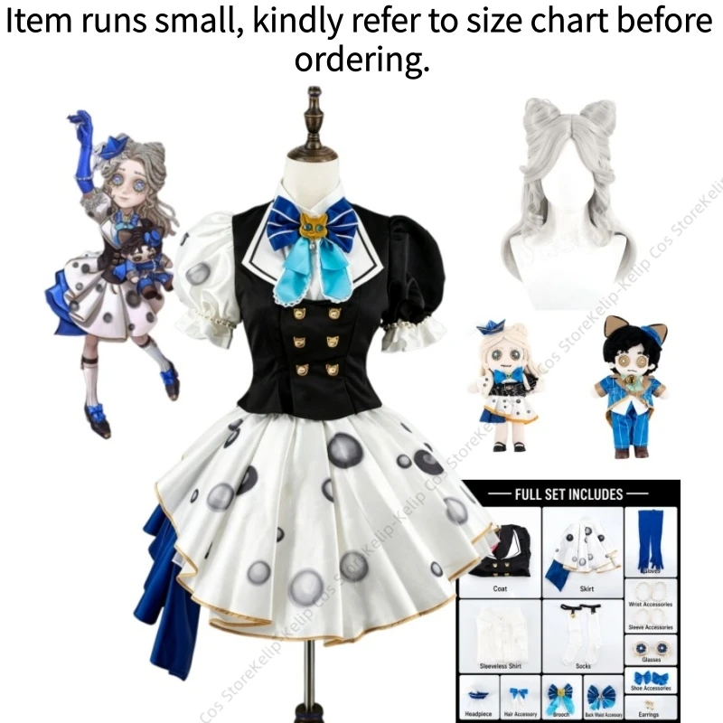 Identity V Little Girl Memory Young Poet Cosplay Costume Blue White Outfit Optional Wig Doll Props  Comic Con Item runs small