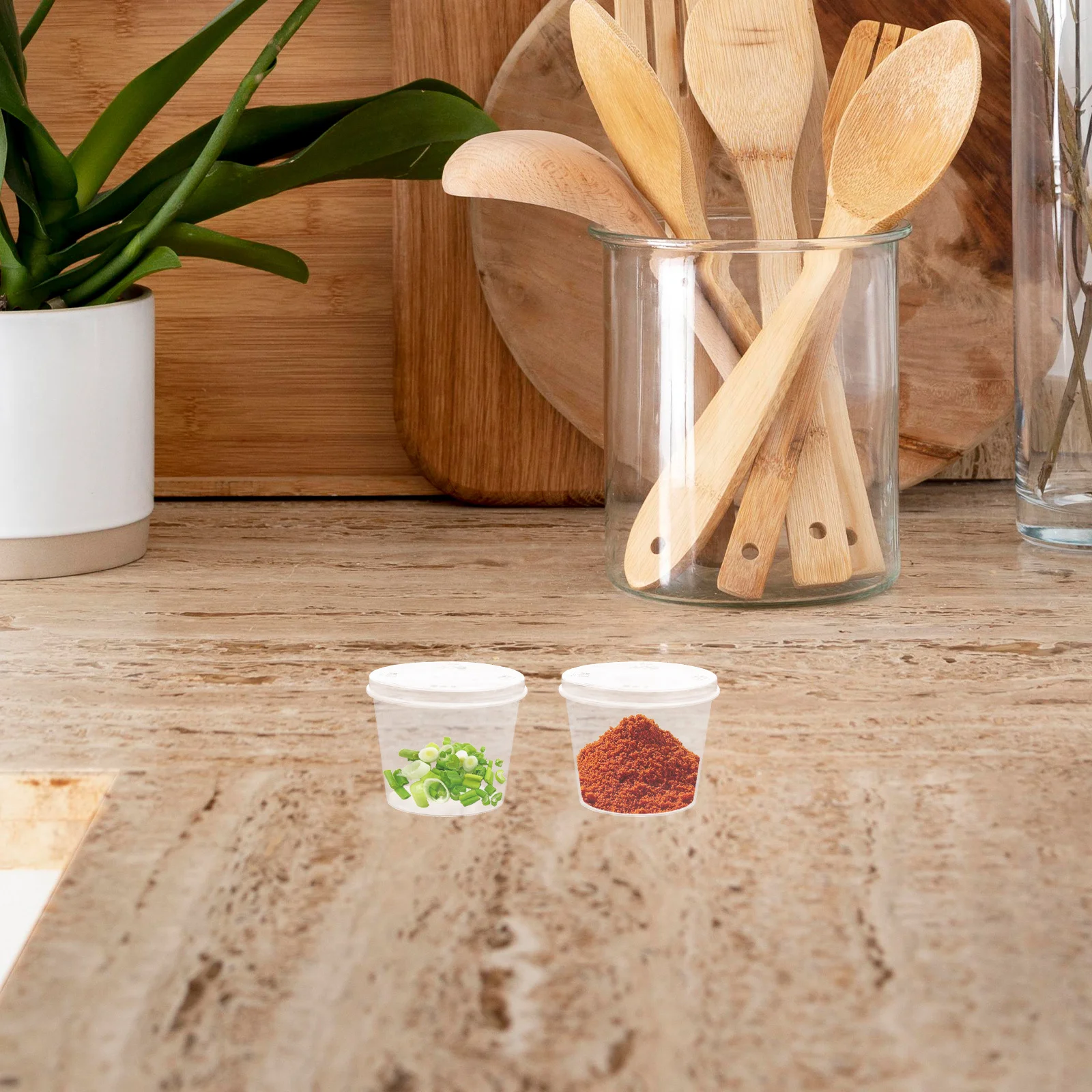 

50pcs Seasoning Containers With Lids Clear Spice Jars Reusable Condiment Cups Hinged Leakproof Storage For Salt Pepper Sugar