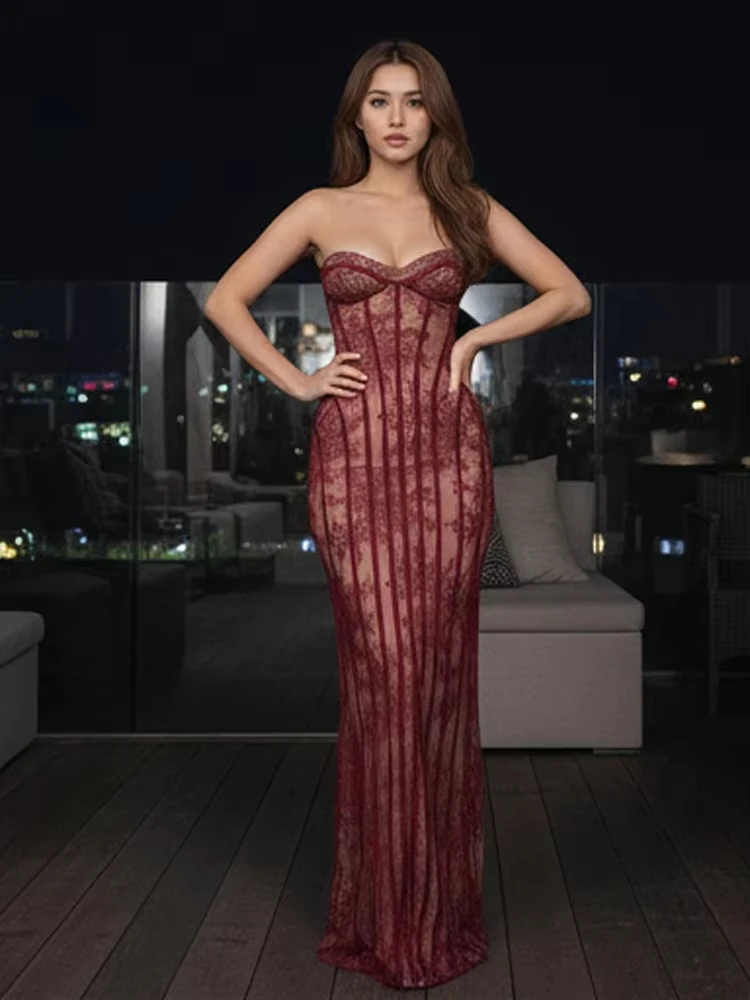 Chic Gauze Strapless Dress Women Backless Off-shoulder Waist Cinching Slim Maxi Vestidos 2026 Lady Evening Party Gowns - Image 6