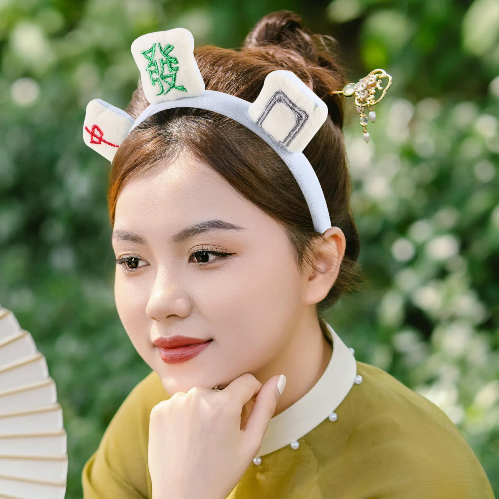 

Набор из 2 мягких фланелевых повязок для волос в стиле маджонг для умывания и ухода за кожей, милые эластичные повязки для волос для ежедневного использования и игр в маджонг