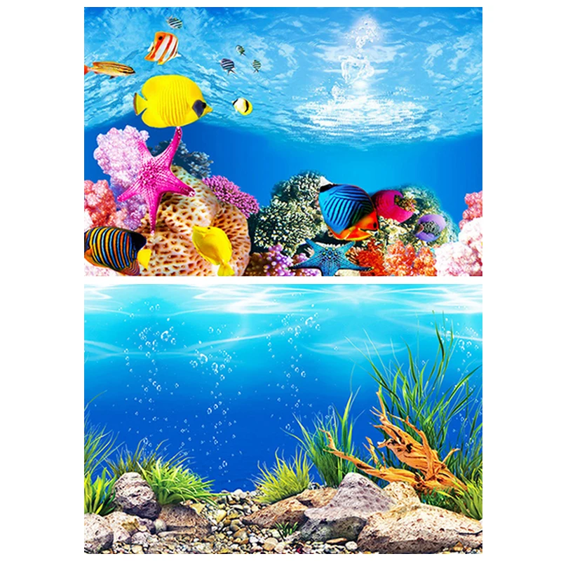 

Aquarium Decoration Background Painting Fish Tank 3D Sticker Poster Aquarium Landscape Ocean Marine Plants Backdrop Accessories