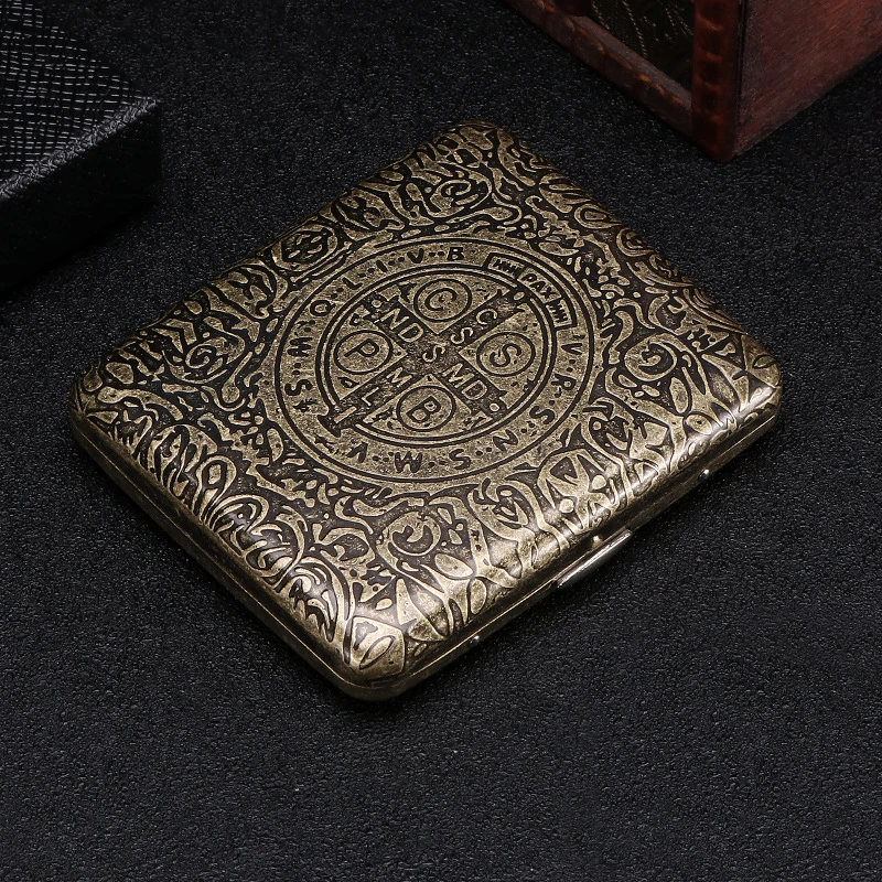 Vintage Metal Cigarette Case Container 20 Pcs Regular Size Tobacco Holder Pocket Storage Smoking Accessories Gift Metal Flip