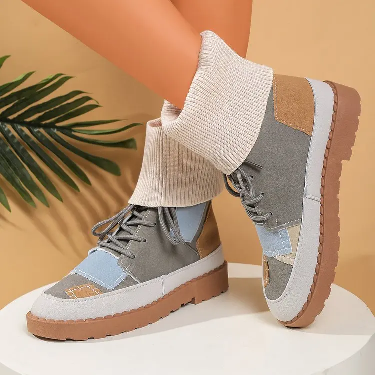 

2025 новые модные пикантные рабочие ботинки больших размеров для женщин, зимние удобные повседневные ботинки средней длины с круглым носком на толстой подошве