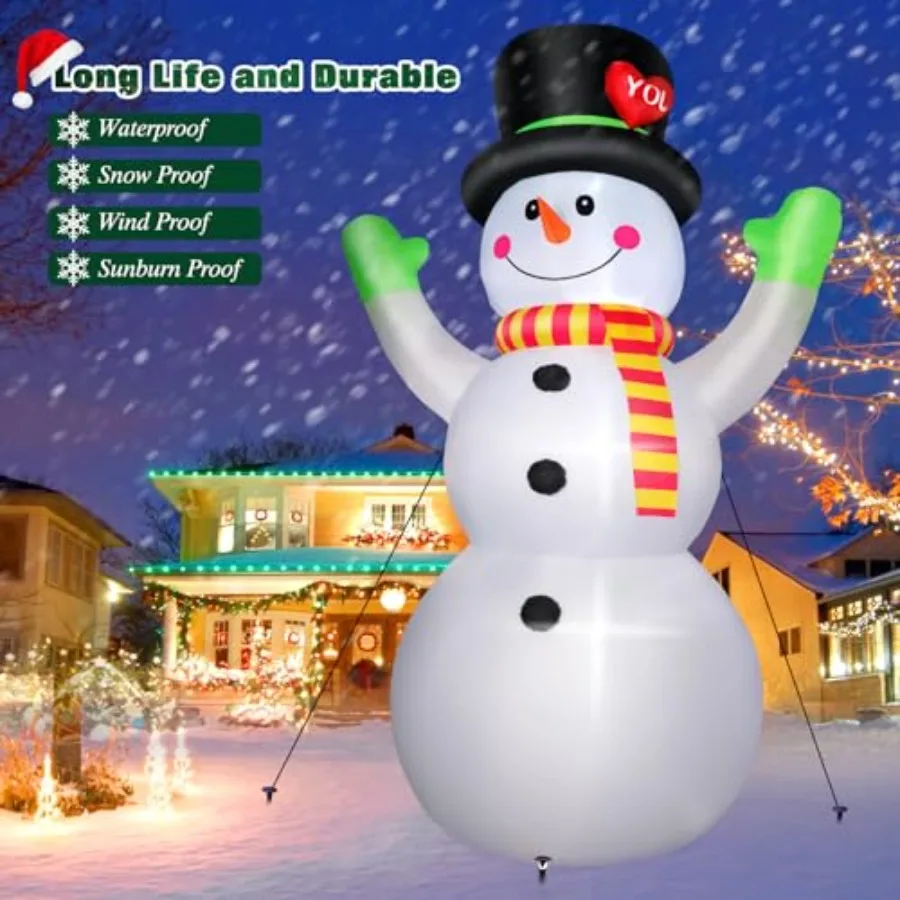 10 FT Christmas Inflatables Snowman Outdoor Yard Decorations, Giant Blow Up Snowman, Built-in Bright LED Lights, Huge Xmas Blow - view 4