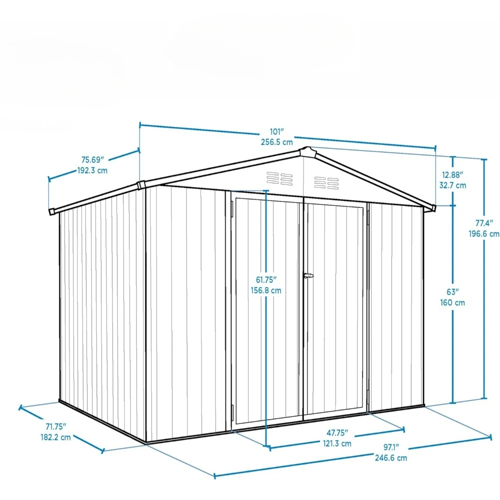 Imagem -03 - Galvanizado Galvanized Steel Storage Shed para Outdoor Double Lockable Doors Bicicletas Grelhadores Ferramentas Brinquedos Metal 8x6