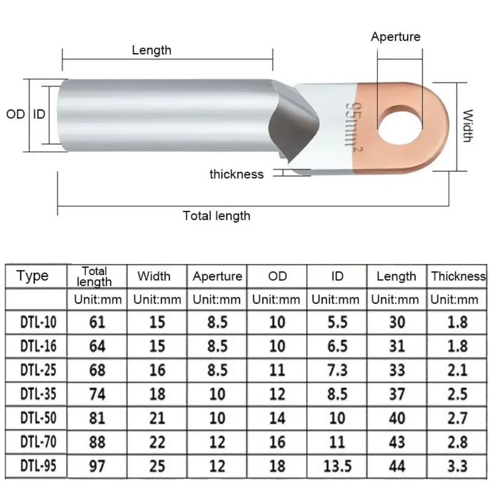 New DTL Copper Aluminum Terminal Copper Aluminum Non-Insulated Terminal Block Cable Wire Connector Cable