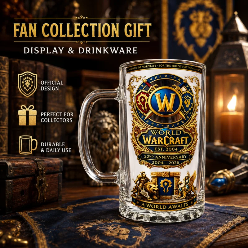 Пивная кружка к 22-летию World of Warcraft, тематическая стеклянная кружка с символикой Альянса и Орды, коллекционная посуда для бара для геймеров и фанатов.