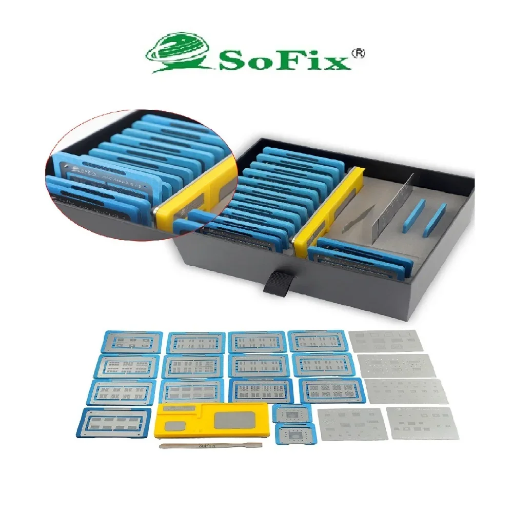 Sofix S-F302 BGA Resoldering Bga Stencils Set for Railing for Solder Balls for BGA Chips Including NAND RAM and T2 Stencils