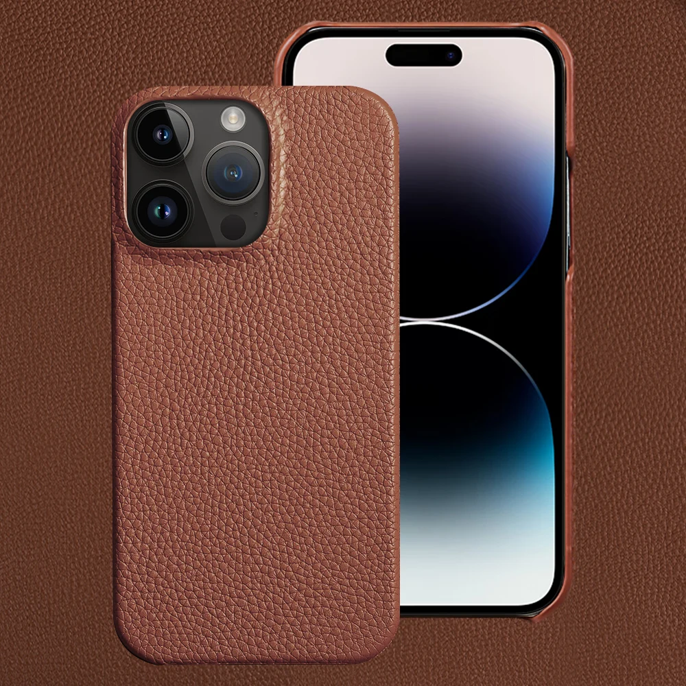 Luxury Lychee Genuine Leather Case for iPhone 13 Pro Max 13 Mini Shockproof Cowhide Back Cover Clearance Sale Premium Funda