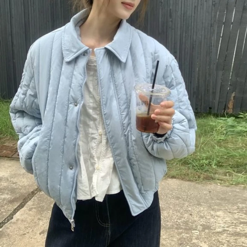Minimally Designed Stand Up Collar Down Cotton Jacket for Women in Winter 2025, New Small and Thick Short Jacket