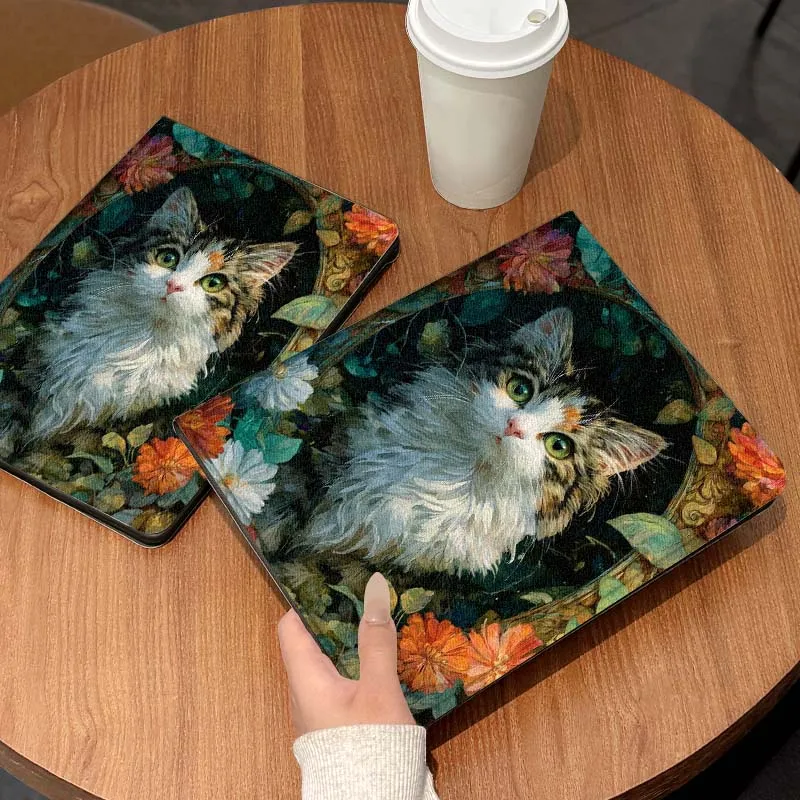 

Flower Cat Retro Kitten For Samsung Galaxy Tab S7 S8 S9 S10 11 12.4 13.1 FE Plus Lite Inch Cover Tablet Case